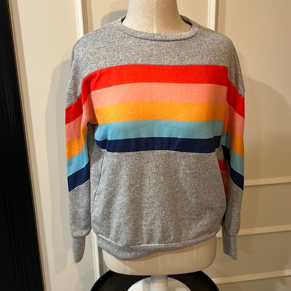 Grey and Rainbow striped lightweight sweatshirt Size S